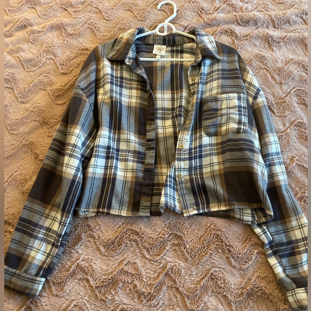 Womens Cropped  Plaid Flannel